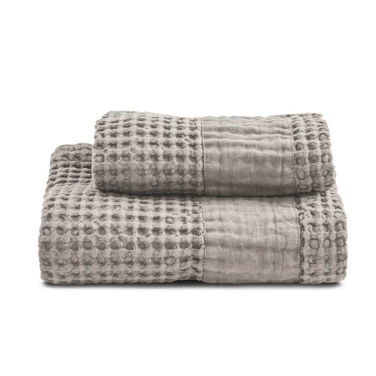 Towels in Stonewashed Cotton Honeycomb with Linen Border - Jaspy