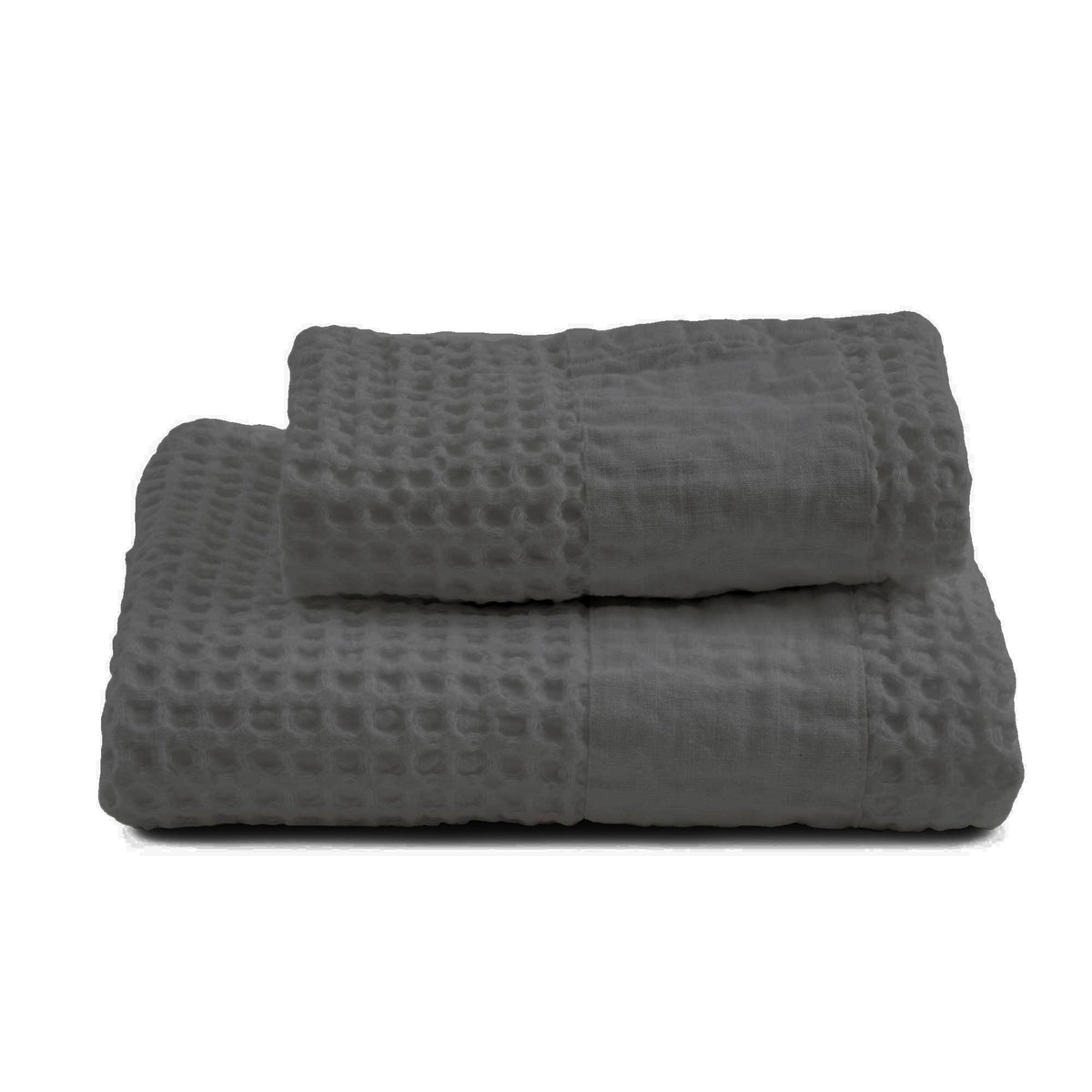 Towels in Stonewashed Cotton Honeycomb with Linen Border - Jaspy