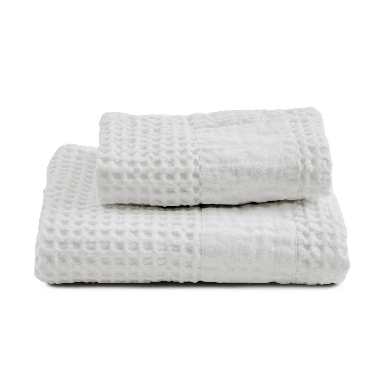 Towels in Stonewashed Cotton Honeycomb with Linen Border - Jaspy