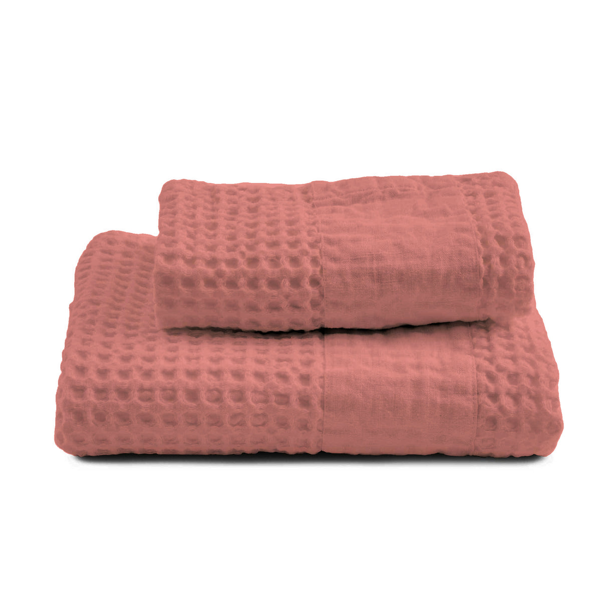 Towels in Stonewashed Cotton Honeycomb with Linen Border - Jaspy